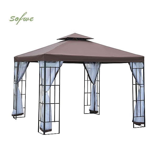 Gazebo con carpa de malla y estructura de acero